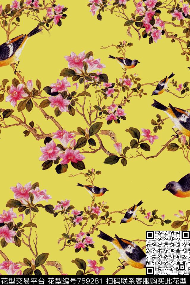 花朵花卉花鸟数码印花华亿平台下载（图片编号: 759281） - 瓦栏（Walan）