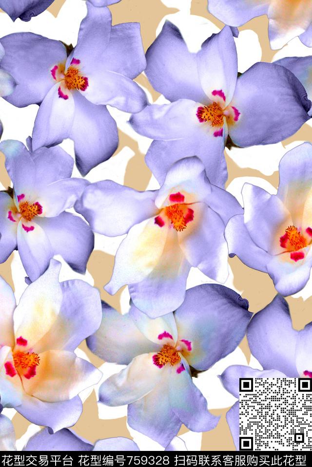 玉兰花花朵数码印花华亿平台下载（图片编号: 759328） - 瓦栏（Walan）