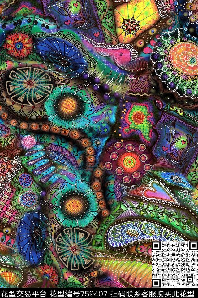 抽象肌理涂鸦数码印花华亿平台下载（图片编号: 759407） - 瓦栏（Walan）