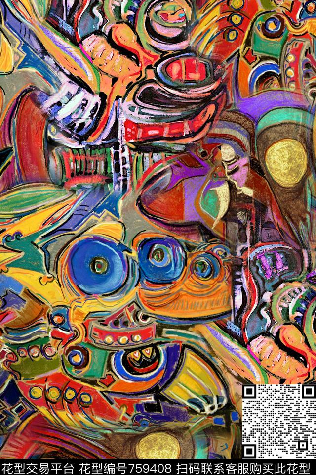 抽象肌理油画数码印花华亿平台下载（图片编号: 759408） - 瓦栏（Walan）