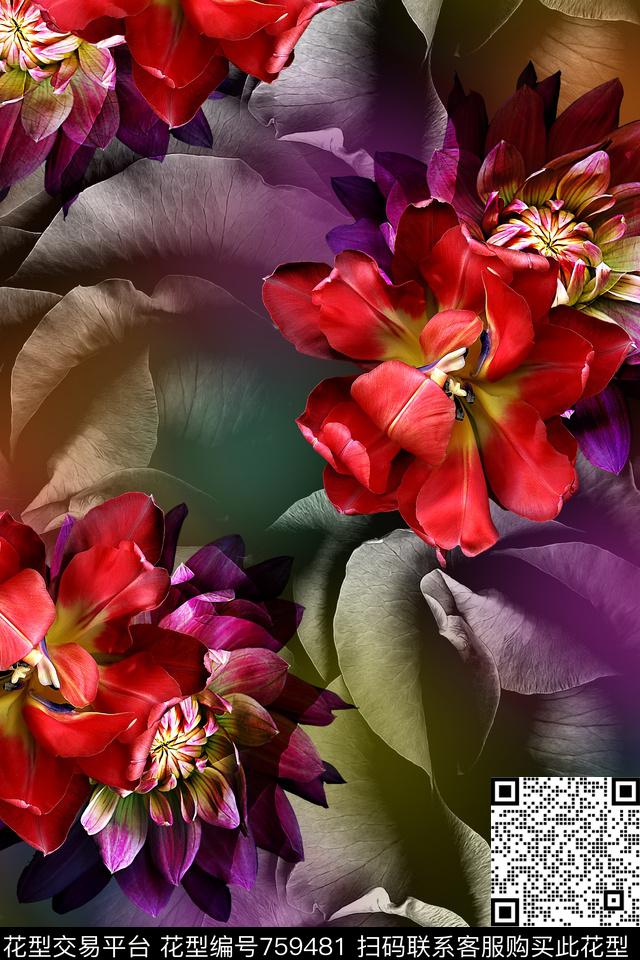 时尚手绘炫彩数码印花华亿平台下载（图片编号: 759481） - 瓦栏（Walan）