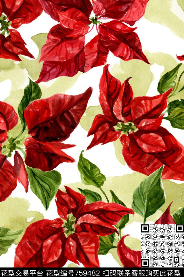 时尚手绘水彩数码印花华亿平台下载（图片编号: 759482） - 瓦栏（Walan）