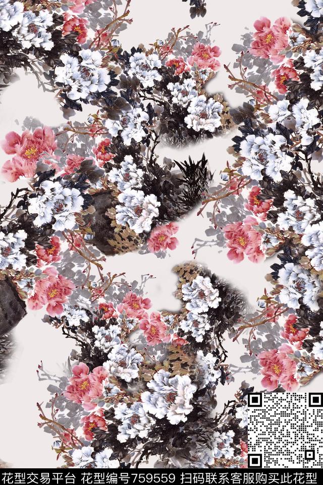 大花花朵花卉数码印花华亿平台下载（图片编号: 759559） - 瓦栏（Walan）