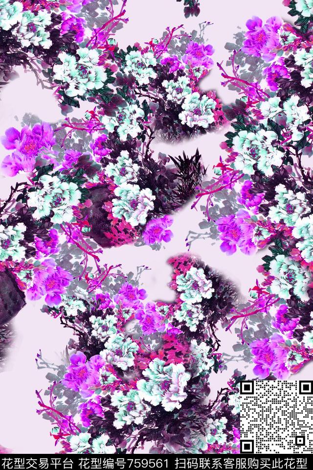 大花花朵花卉数码印花华亿平台下载（图片编号: 759561） - 瓦栏（Walan）