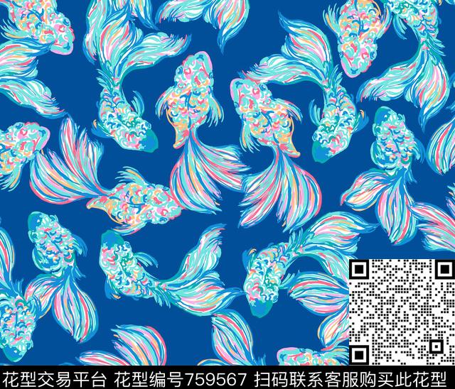 婴童金鱼卡通传统印花华亿平台下载（图片编号: 759567） - 瓦栏（Walan）