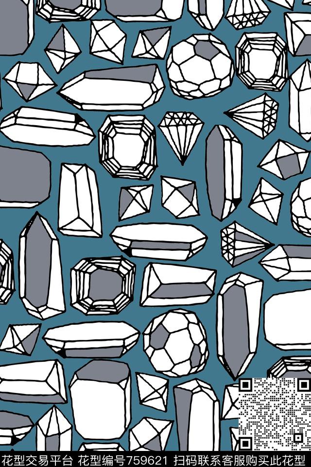 立体几何宝石传统印花华亿平台下载（图片编号: 759621） - 瓦栏（Walan）