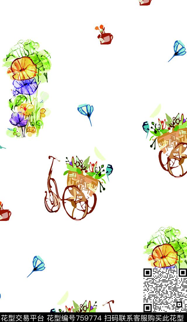 卡通花朵插画水彩传统印花华亿平台下载（图片编号: 759774） - 瓦栏（Walan）