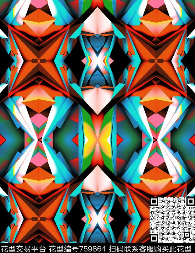 不规则几何几何对称几何数码印花华亿平台下载（图片编号: 759864） - 瓦栏（Walan）