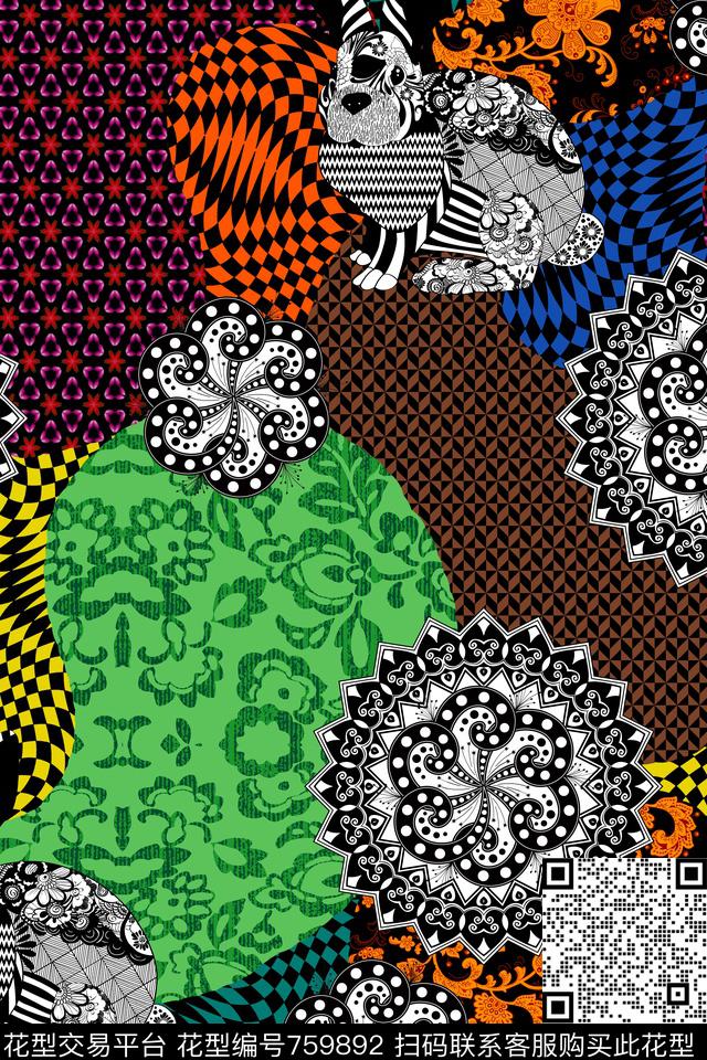 民族风拼接曼陀罗传统印花华亿平台下载（图片编号: 759892） - 瓦栏（Walan）