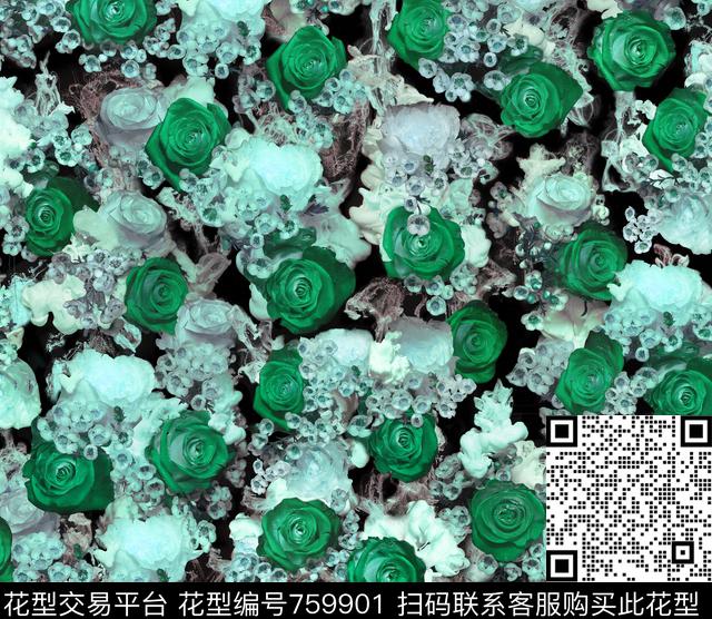玫瑰花卉数码印花华亿平台下载（图片编号: 759901） - 瓦栏（Walan）