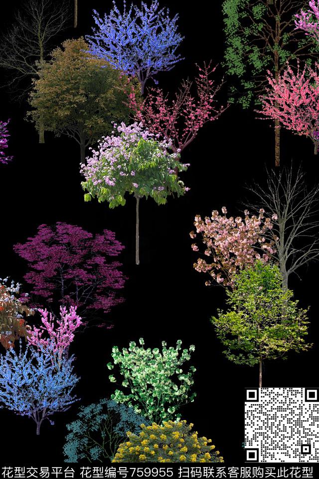 树木肌理树枝数码印花华亿平台下载（图片编号: 759955） - 瓦栏（Walan）