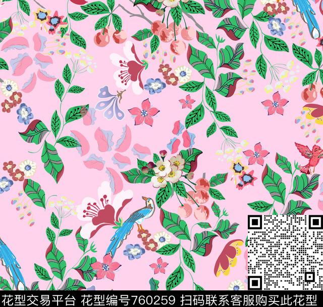 花瓣乱花牵牛花数码印花华亿平台下载（图片编号: 760259） - 瓦栏（Walan）