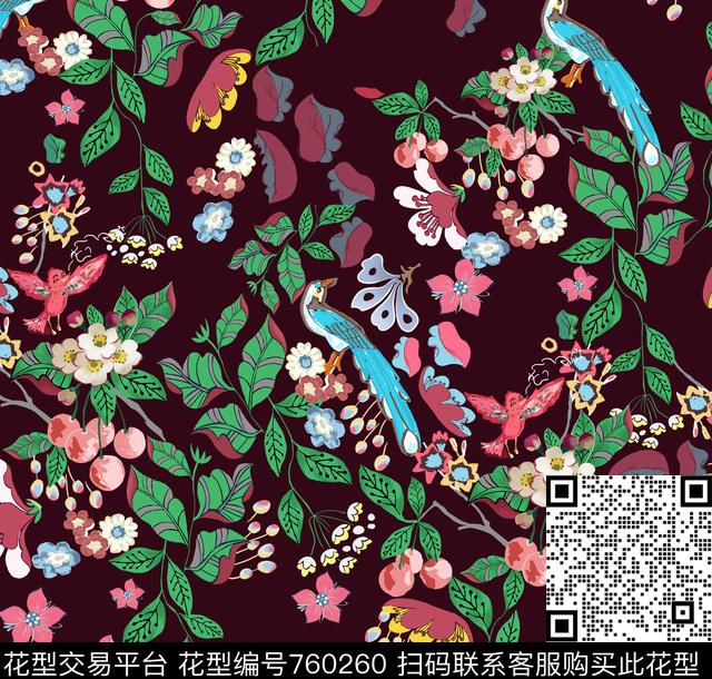 花瓣乱花牵牛花数码印花华亿平台下载（图片编号: 760260） - 瓦栏（Walan）