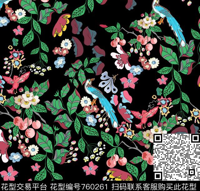 花瓣乱花牵牛花数码印花华亿平台下载（图片编号: 760261） - 瓦栏（Walan）