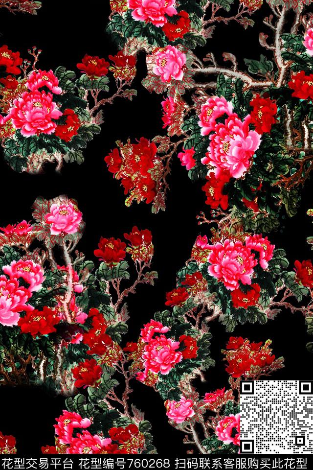 花鸟大花花朵数码印花华亿平台下载（图片编号: 760268） - 瓦栏（Walan）