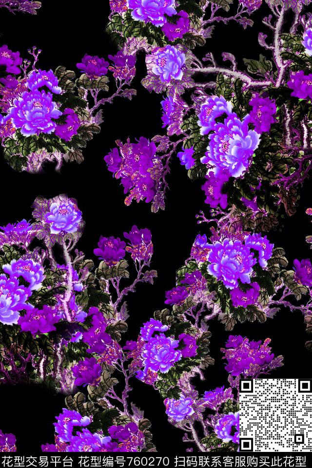 花鸟大花花朵数码印花华亿平台下载（图片编号: 760270） - 瓦栏（Walan）