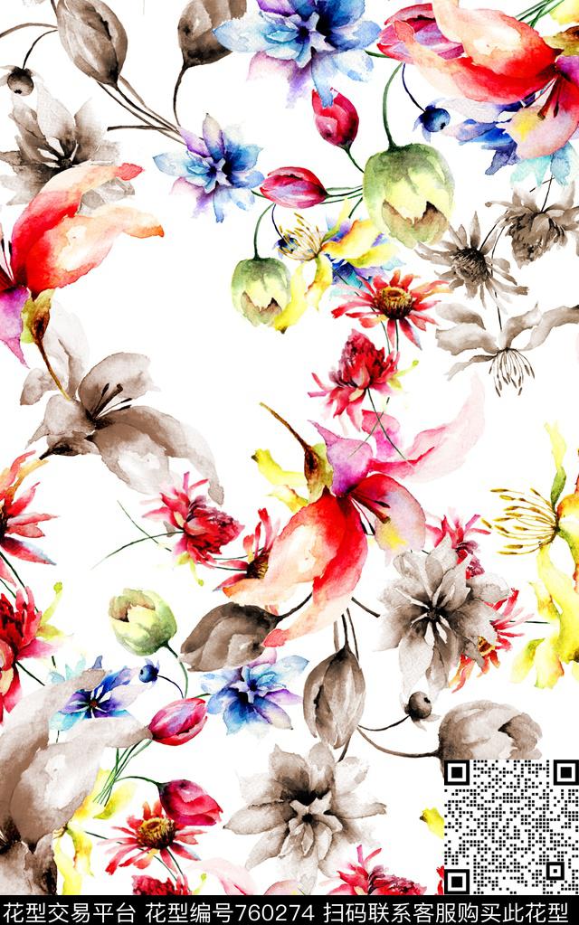 兰花花朵花卉数码印花华亿平台下载（图片编号: 760274） - 瓦栏（Walan）