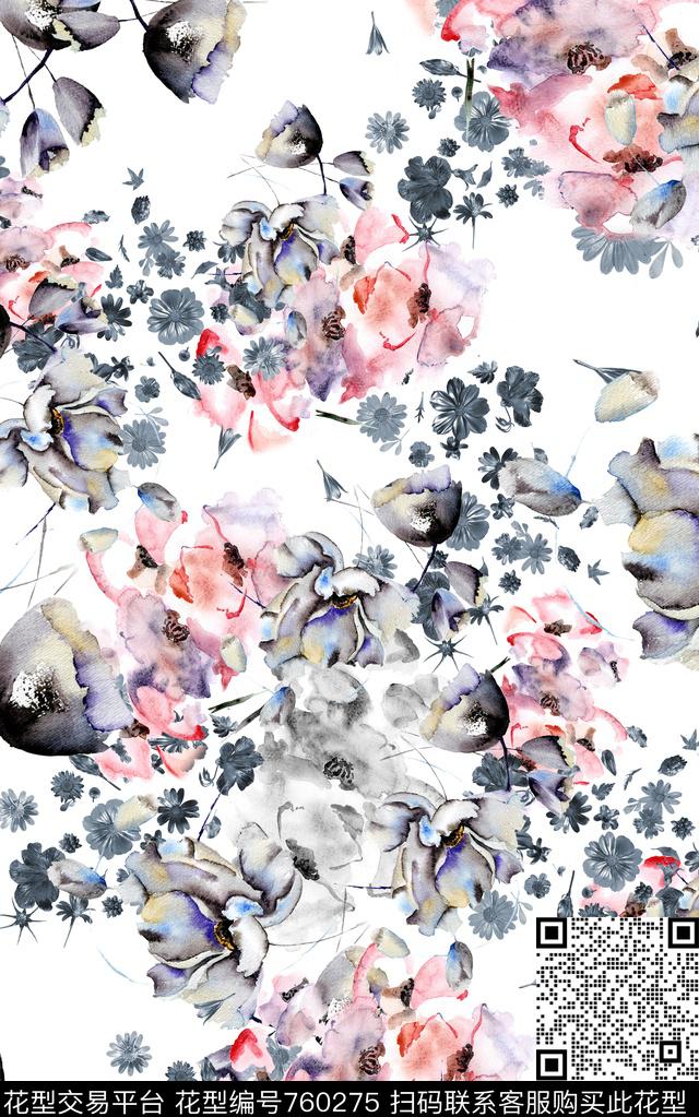 兰花花朵花卉数码印花华亿平台下载（图片编号: 760275） - 瓦栏（Walan）