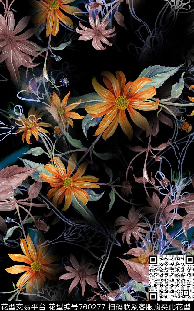 兰花花朵花卉数码印花华亿平台下载（图片编号: 760277） - 瓦栏（Walan）