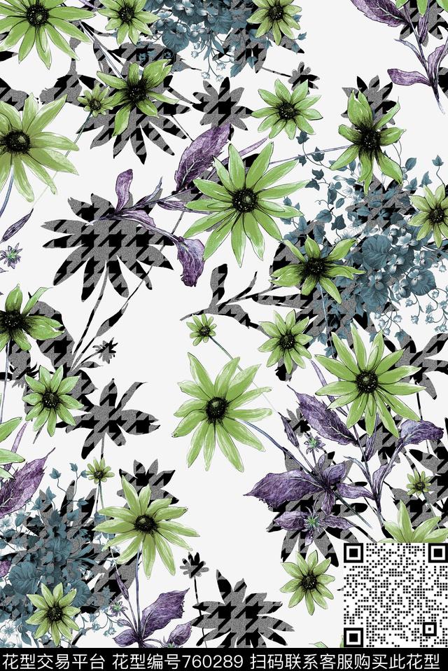 水墨梅花水墨风数码印花华亿平台下载（图片编号: 760289） - 瓦栏（Walan）