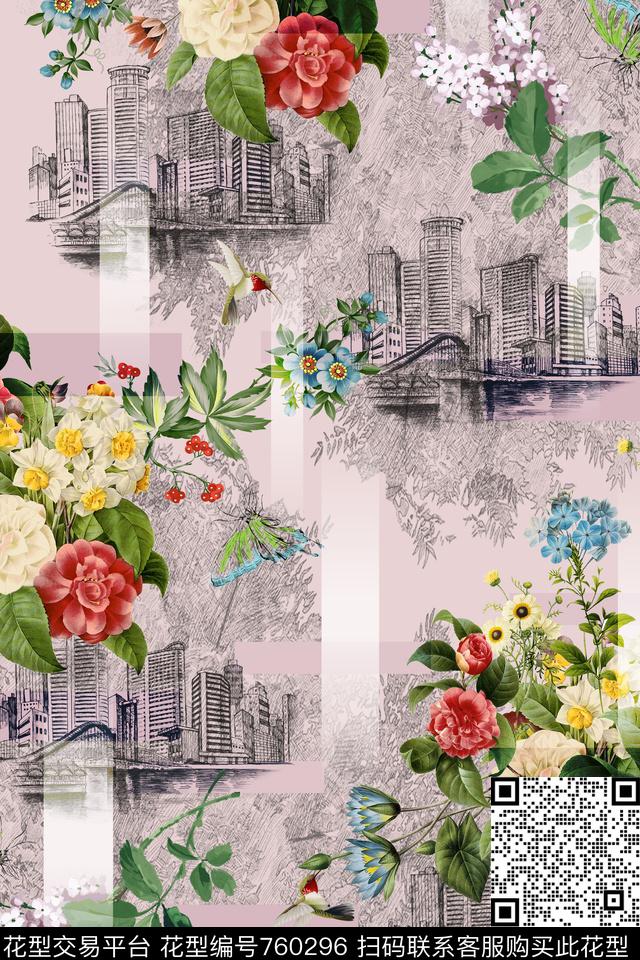 花朵花卉建筑数码印花华亿平台下载（图片编号: 760296） - 瓦栏（Walan）