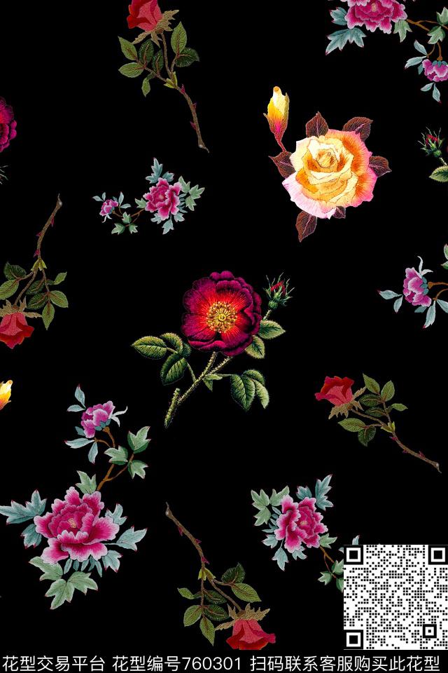 花卉刺绣花小花数码印花华亿平台下载（图片编号: 760301） - 瓦栏（Walan）