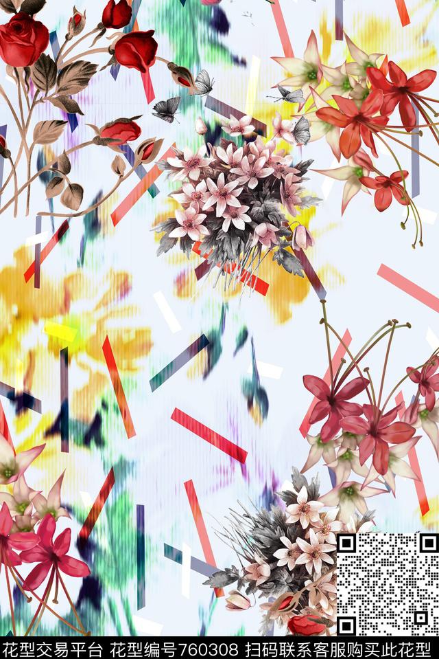 小碎花花卉几何条数码印花华亿平台下载（图片编号: 760308） - 瓦栏（Walan）