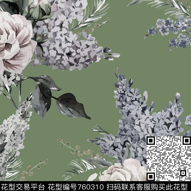 大花花卉复古数码印花华亿平台下载（图片编号: 760310） - 瓦栏（Walan）