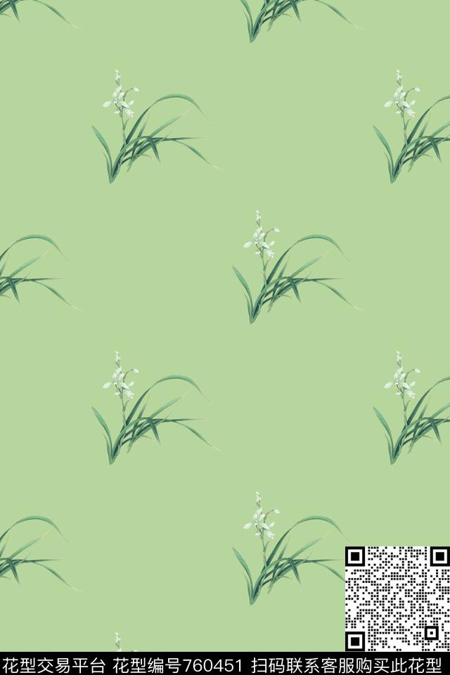 清新花卉兰花数码印花华亿平台下载（图片编号: 760451） - 瓦栏（Walan）