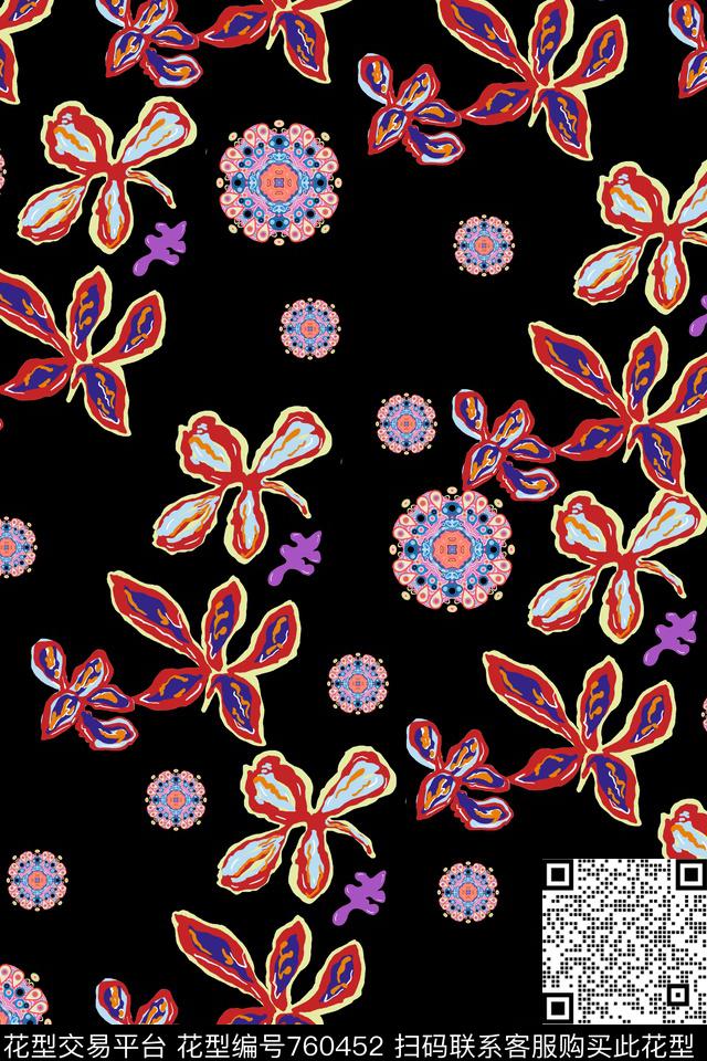 民族风罂粟花三色堇数码印花华亿平台下载（图片编号: 760452） - 瓦栏（Walan）