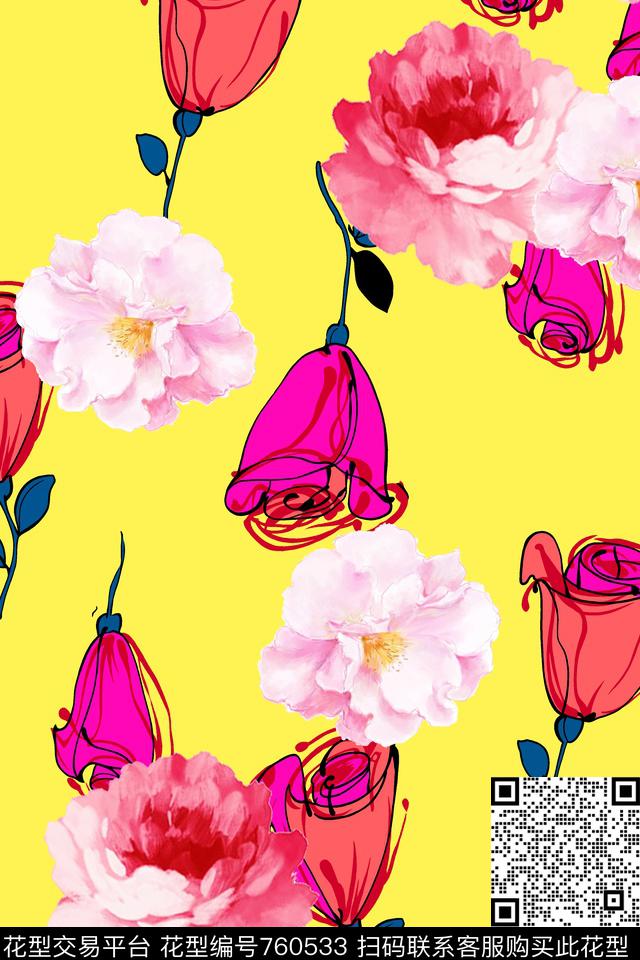 手绘抽象水彩数码印花华亿平台下载（图片编号: 760533） - 瓦栏（Walan）