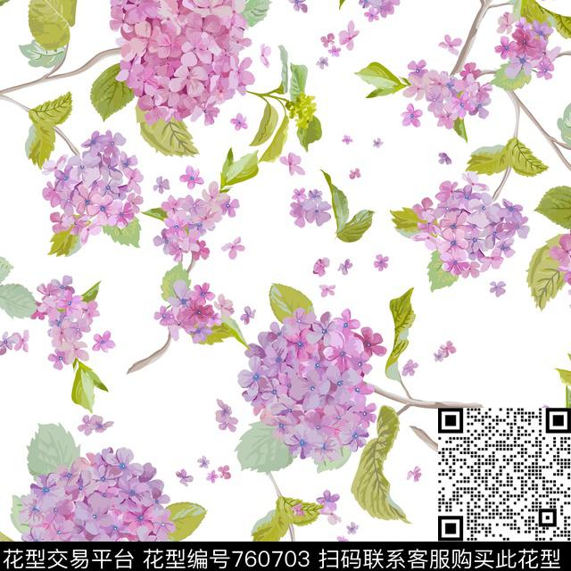 花朵花卉八仙花数码印花华亿平台下载（图片编号: 760703） - 瓦栏（Walan）
