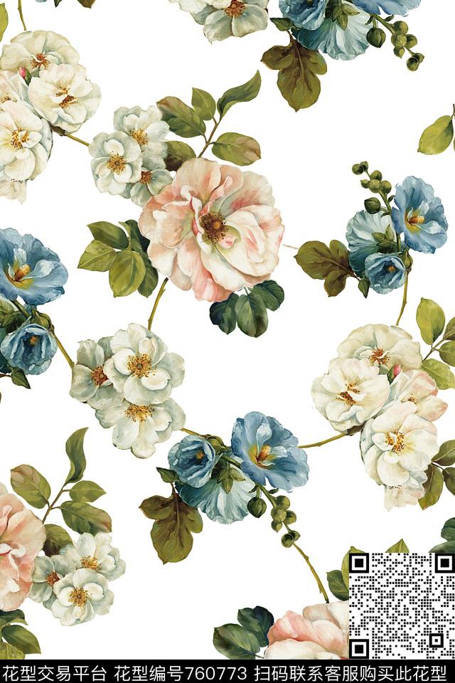 乱花花朵花卉数码印花华亿平台下载（图片编号: 760773） - 瓦栏（Walan）
