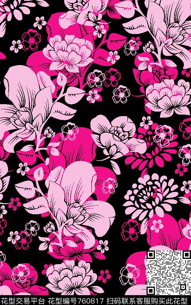 乱花花瓣花朵传统印花华亿平台下载（图片编号: 760817） - 瓦栏（Walan）
