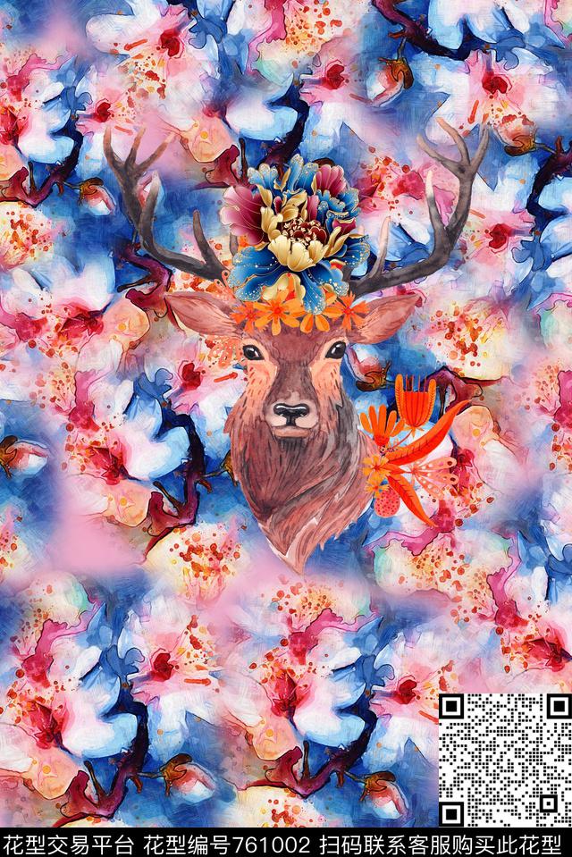 花朵桃花牡丹数码印花华亿平台下载（图片编号: 761002） - 瓦栏（Walan）