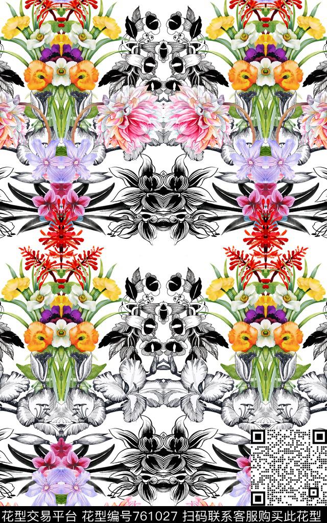 花朵花卉宫廷风数码印花华亿平台下载（图片编号: 761027） - 瓦栏（Walan）