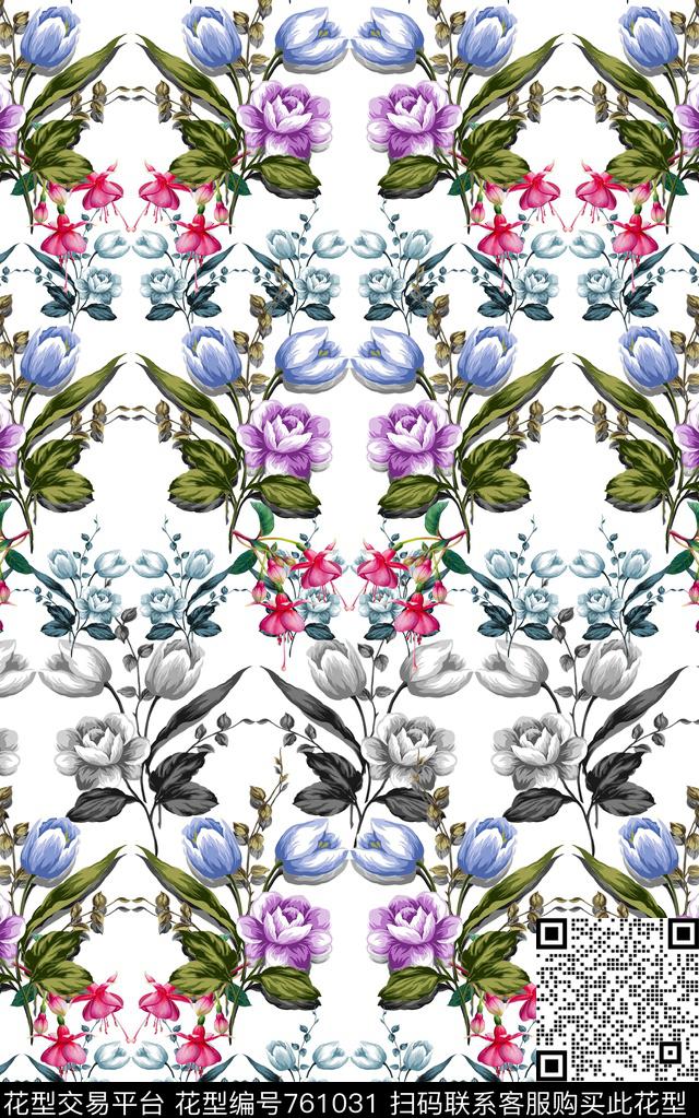 宫廷风兰花花朵数码印花华亿平台下载（图片编号: 761031） - 瓦栏（Walan）