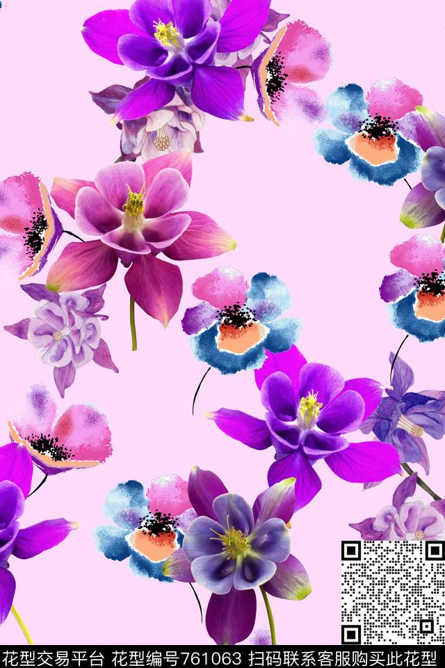 小碎花写实花卉粉色花数码印花华亿平台下载（图片编号: 761063） - 瓦栏（Walan）