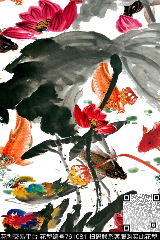 荷花大花花朵数码印花华亿平台下载（图片编号: 761081） - 瓦栏（Walan）