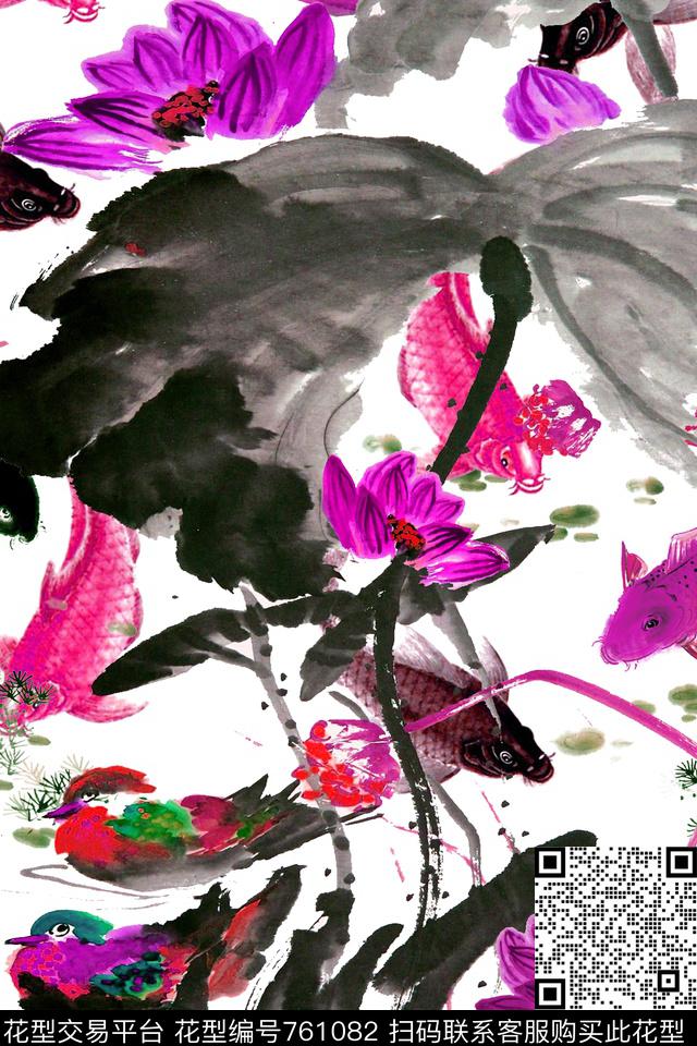 荷花大花花朵数码印花华亿平台下载（图片编号: 761082） - 瓦栏（Walan）