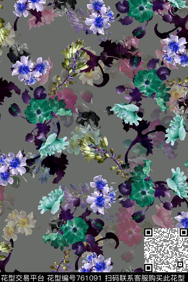 花朵花卉女装数码印花华亿平台下载（图片编号: 761091） - 瓦栏（Walan）