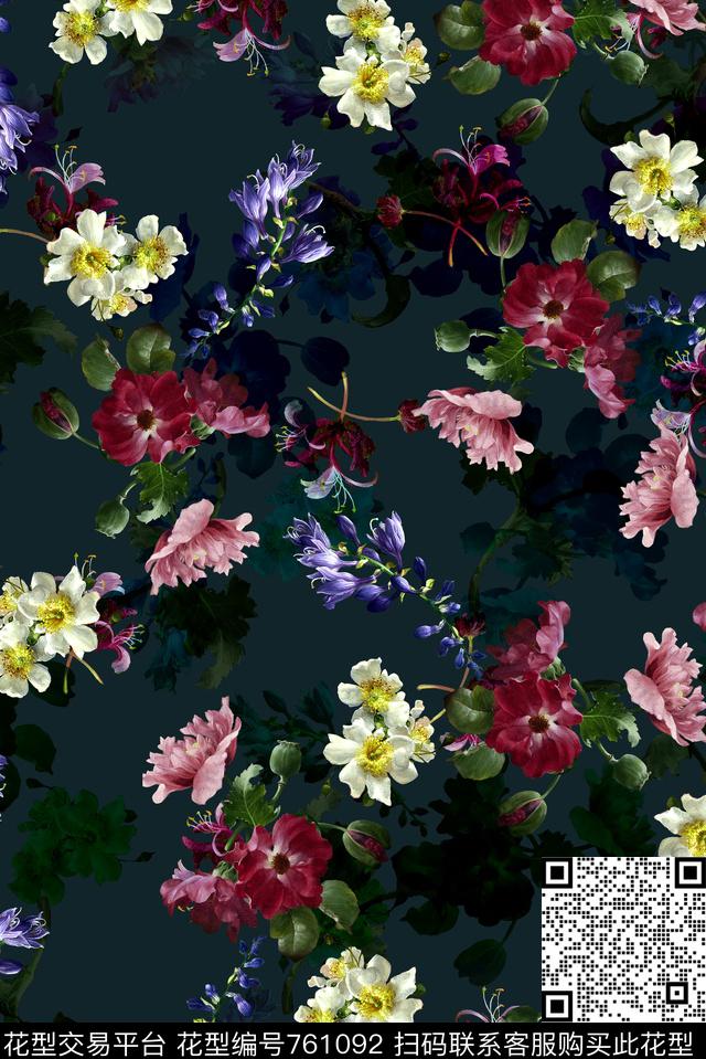 花朵花卉女装数码印花华亿平台下载（图片编号: 761092） - 瓦栏（Walan）