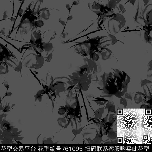 水墨花卉肌理数码印花华亿平台下载（图片编号: 761095） - 瓦栏（Walan）