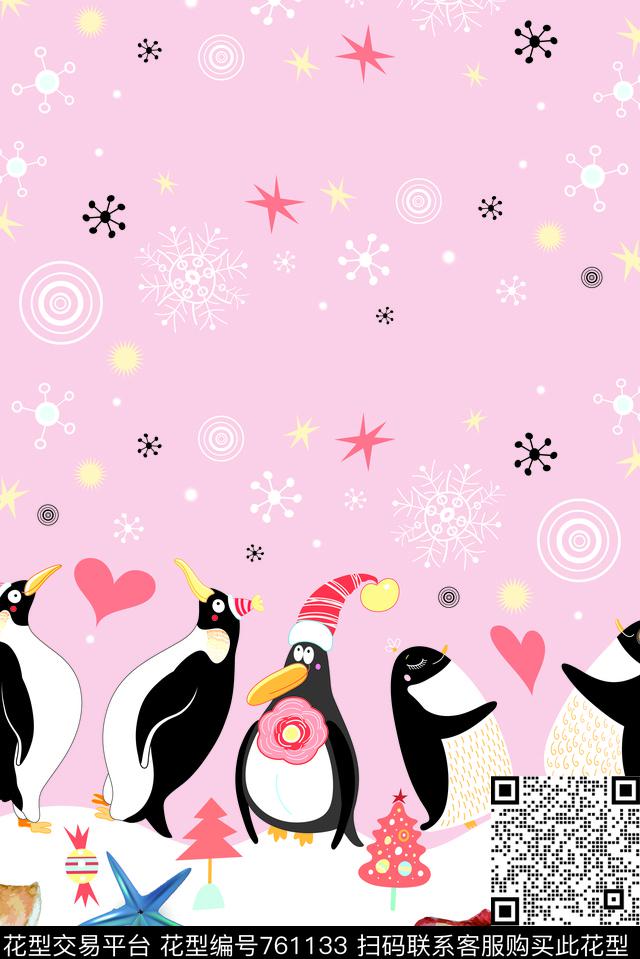 海洋生物动物纹企鹅传统印花华亿平台下载（图片编号: 761133） - 瓦栏（Walan）