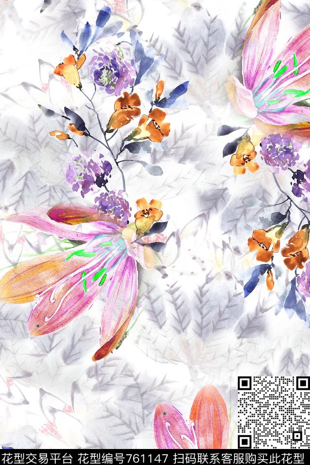 独特手绘花卉数码印花华亿平台下载（图片编号: 761147） - 瓦栏（Walan）