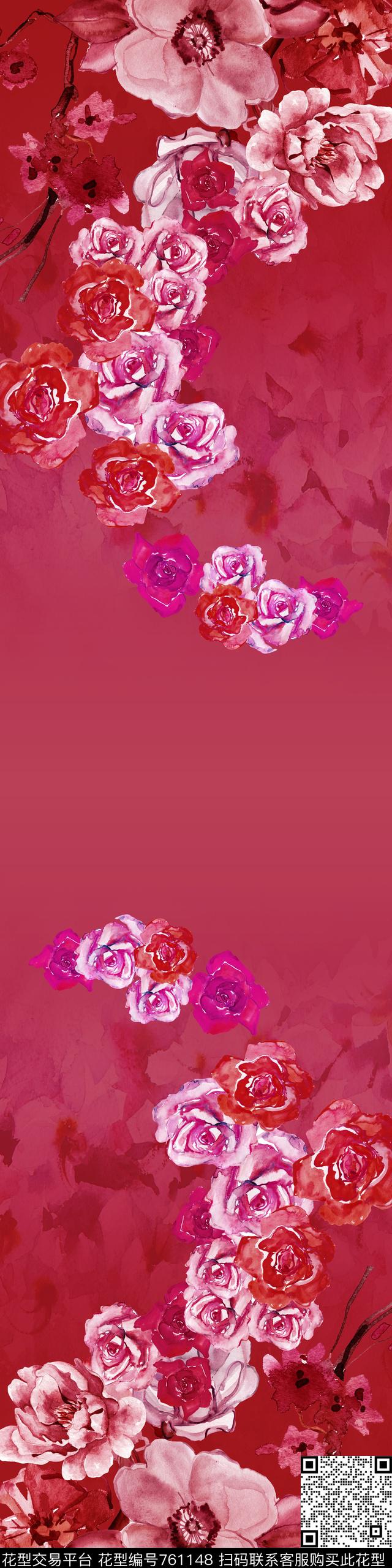 水彩大牌花卉数码印花华亿平台下载（图片编号: 761148） - 瓦栏（Walan）