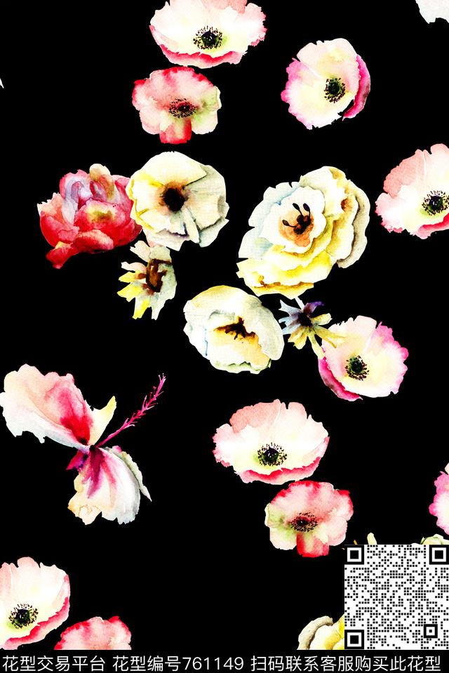 水彩大牌花卉数码印花华亿平台下载（图片编号: 761149） - 瓦栏（Walan）