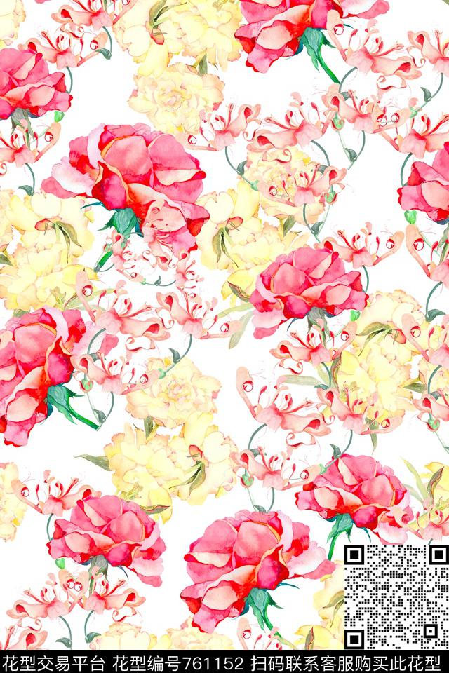 watercolorromanticroses数码印花华亿平台下载（图片编号: 761152） - 瓦栏（Walan）