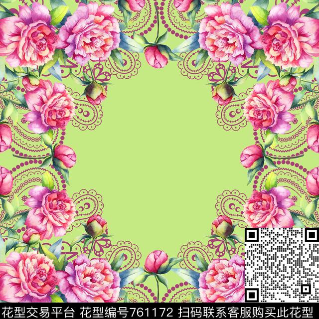 洋阳---丝巾手绘花卉佩斯利传统印花华亿平台下载（图片编号: 761172） - 瓦栏（Walan）
