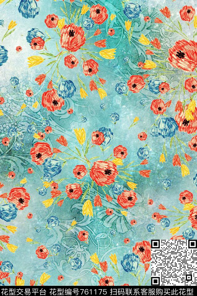 17-秋冬青舞-花卉青舞-女装数码印花华亿平台下载（图片编号: 761175） - 瓦栏（Walan）